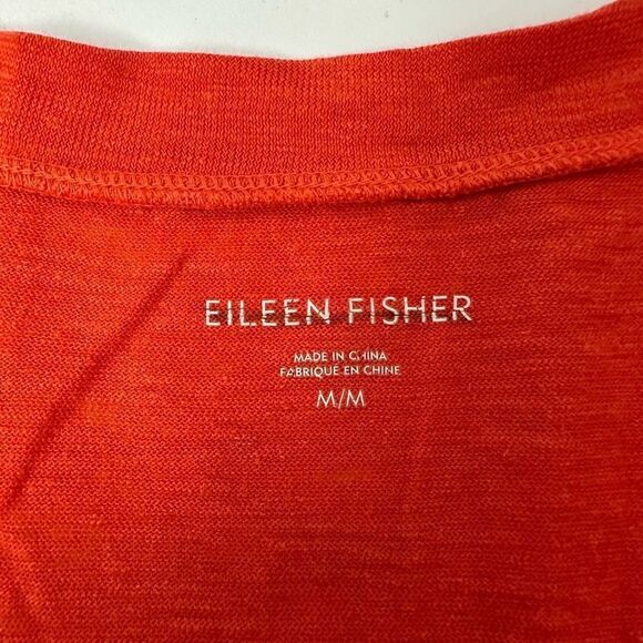 Eileen Fisher V Neck Orange Hemp Organic Cotton Blend Short Sleeve Shift Dress M - Picture 8 of 9
